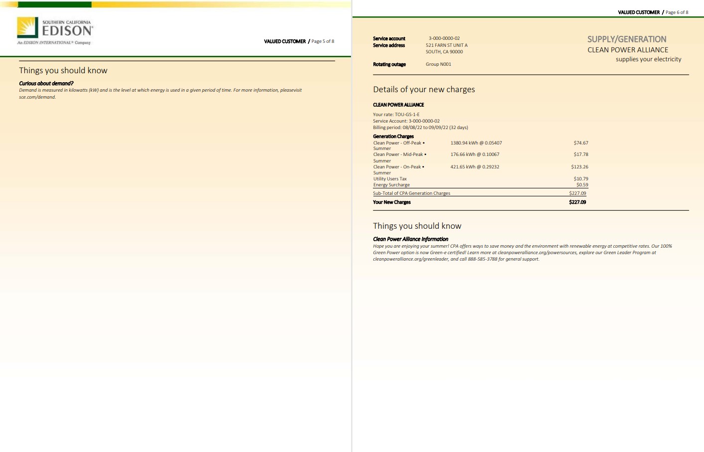 USA Southern California EDISON utility bill, Word and PDF template, 8 pages 5 6